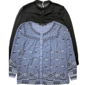 Bundle of  2 WALTER BAKER Blouse Shirt Blue Black Long Sleeve Womens Small